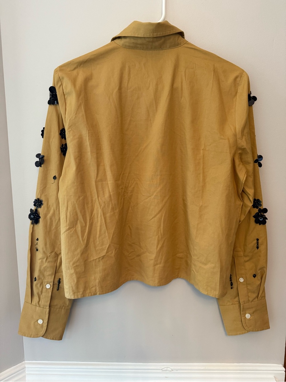 J. Crew  Sequin Embellished Button Up Beige Shirt Size 6 - Picture 3 of 7